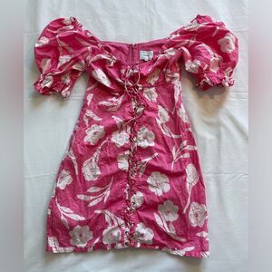 Sabo Designed In Australia Pink White Off Shoulder Puff Lace Front Dress Medium